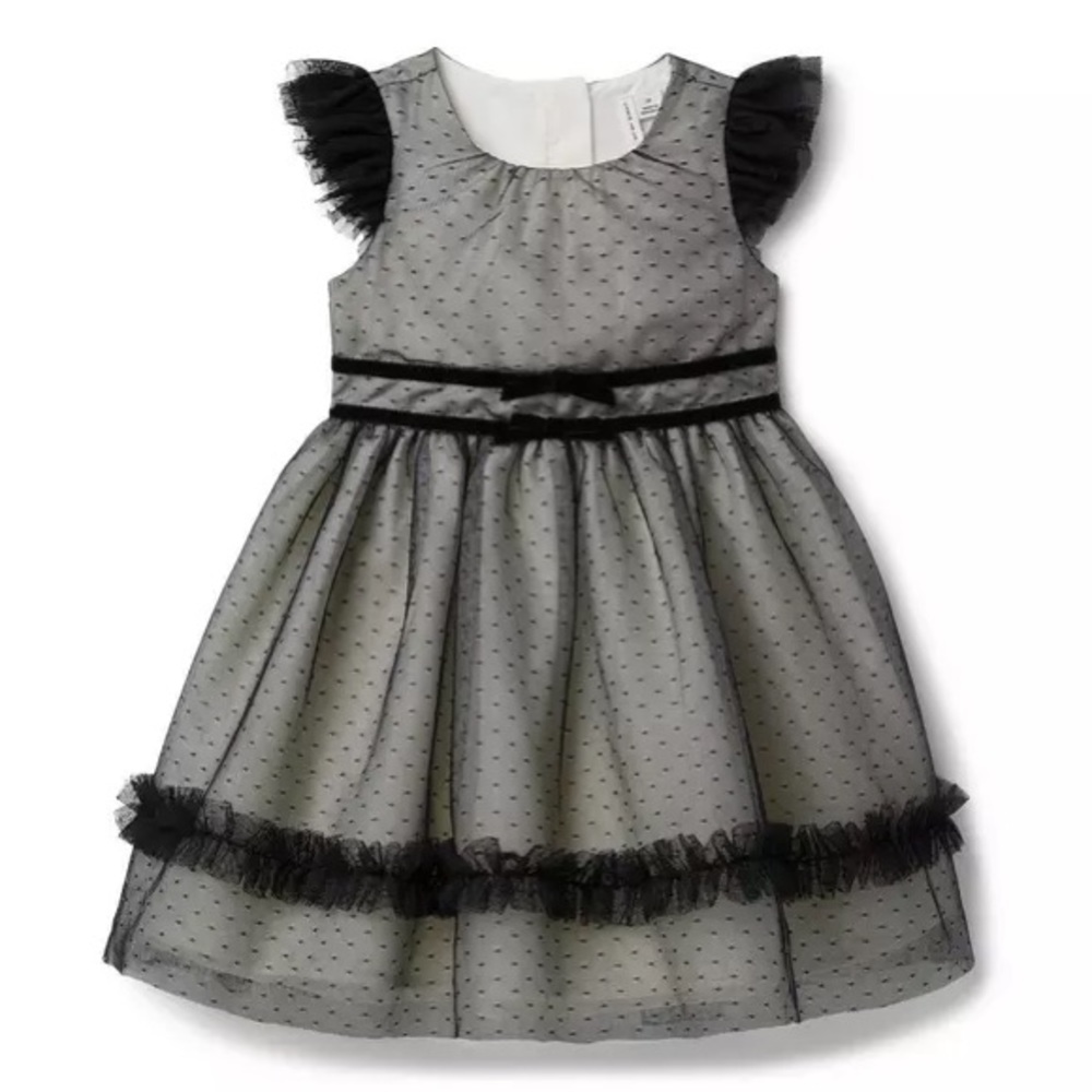 EUC JANIE AND JACK dot tulle black mesh lace dress size 5